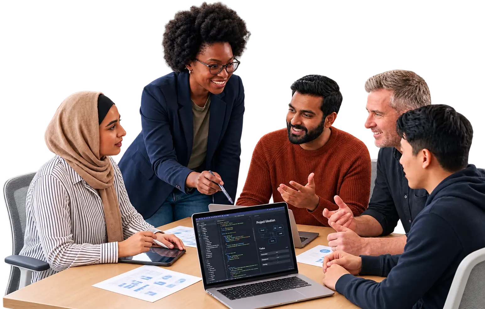 JumpGrowth software developers collaborating around a laptop